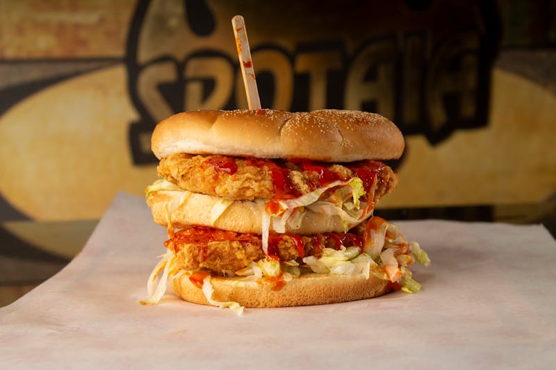 Double stacked hot chicken slider with cheese